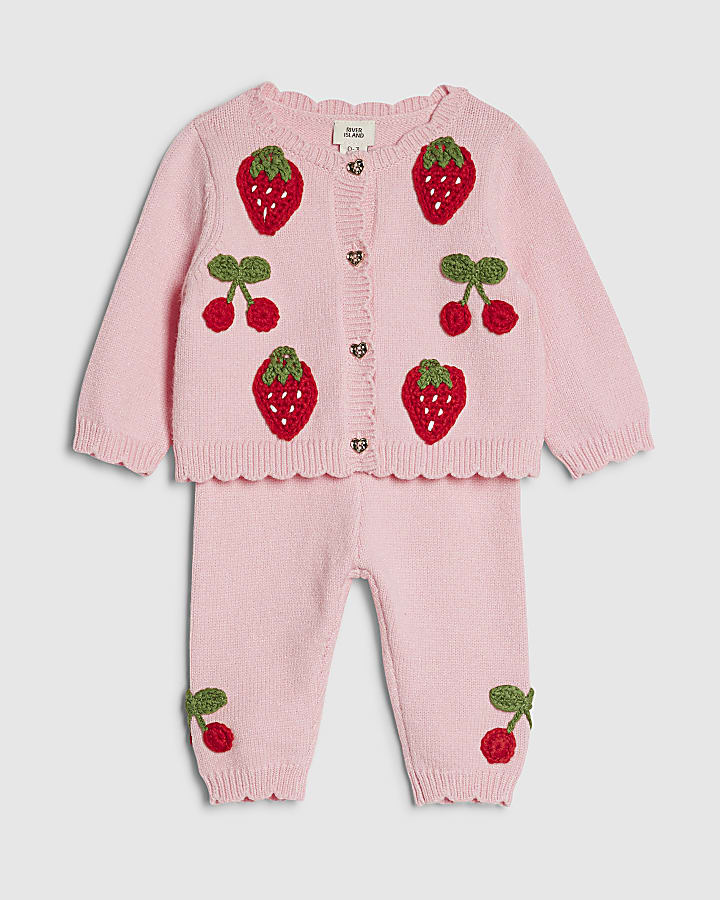 Baby Girls Pink Strawberry Cardigan Set