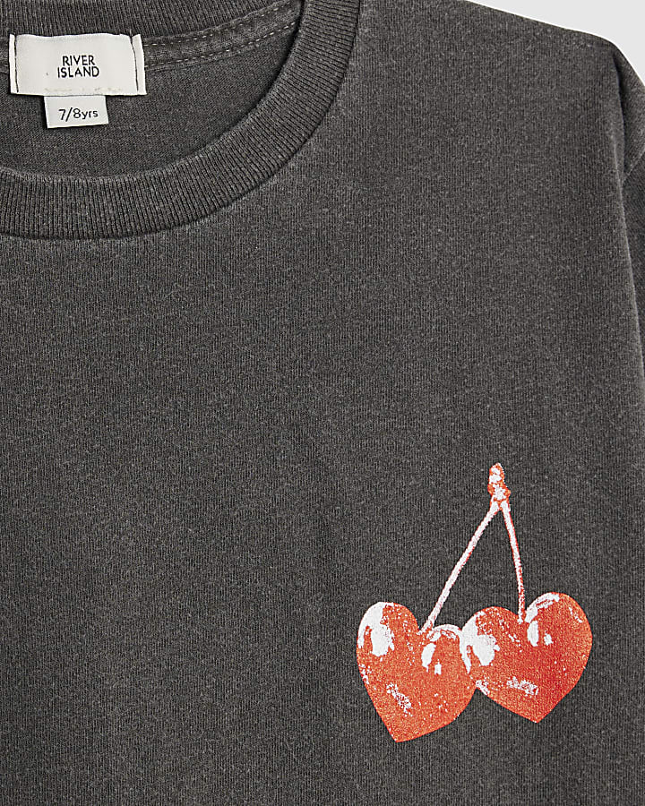 Girls Grey LA Cherry T-Shirt