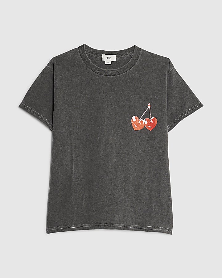 Girls Grey LA Cherry T-Shirt