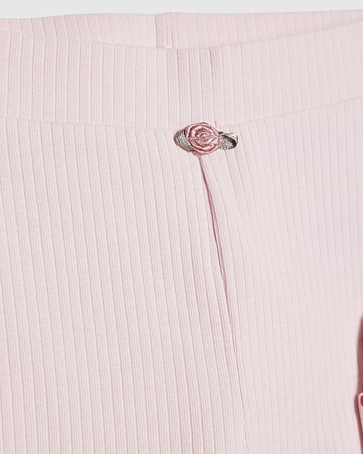 Mini Girls Pink Ribbed Pack Of 2 Trousers