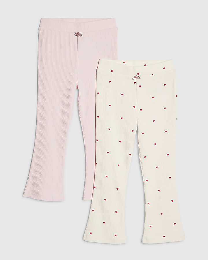 Mini Girls Pink Ribbed Pack Of 2 Trousers