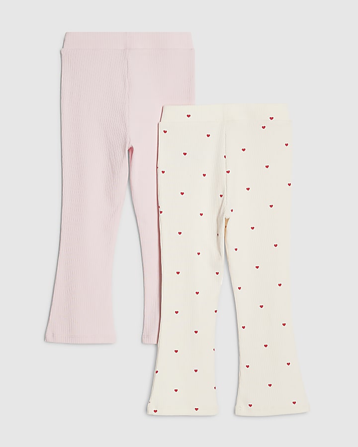 Mini Girls Pink Ribbed Pack Of 2 Trousers