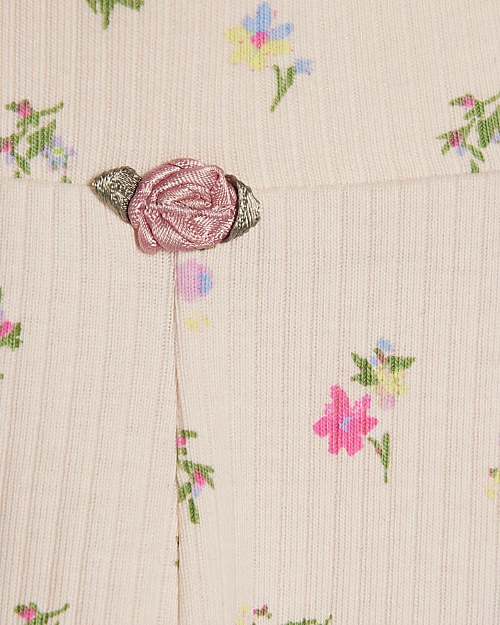 Mini Girls Pink Rib Floral Pack Of 2 Leggings