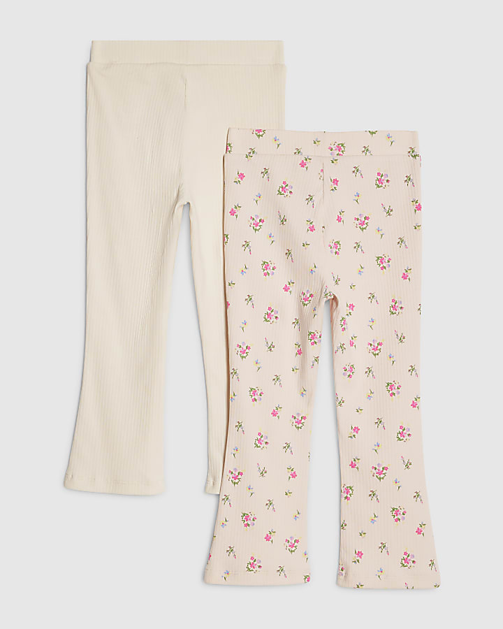 Mini Girls Pink Rib Floral Pack Of 2 Leggings