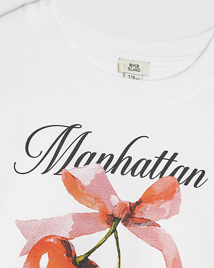Girls White Manhattan Cherry Crop Top