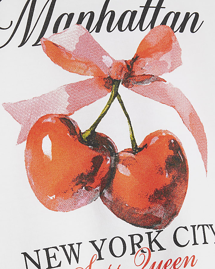 Girls White Manhattan Cherry Crop Top