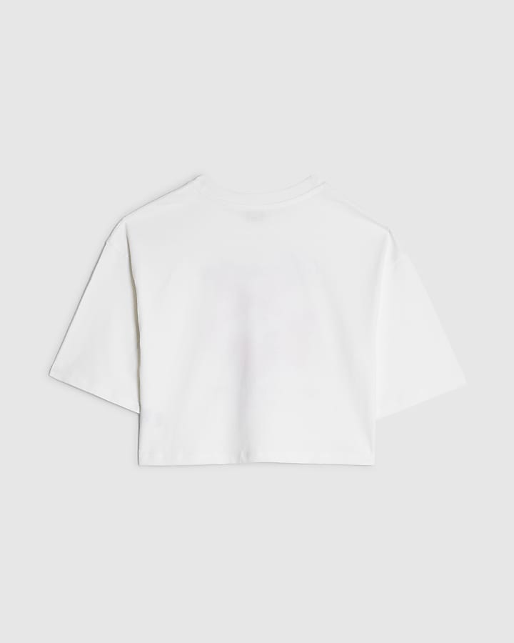 Girls White Manhattan Cherry Crop Top