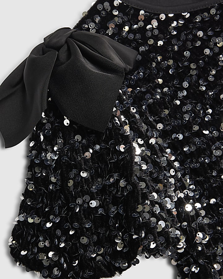 Girls Black Sequin Bow Dress