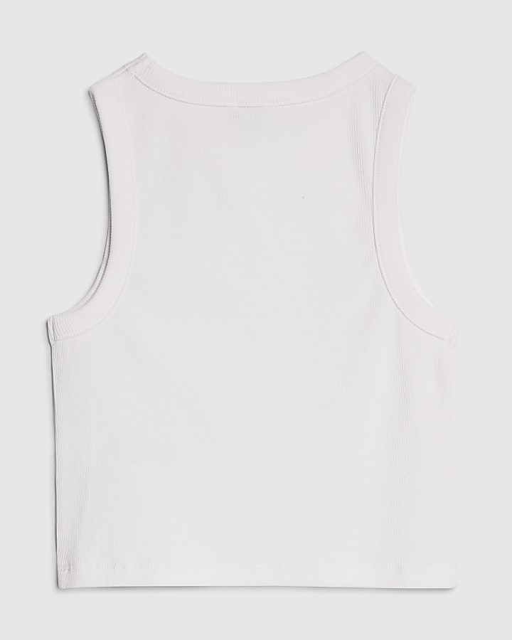 Girls White RI Diamante Tank Top