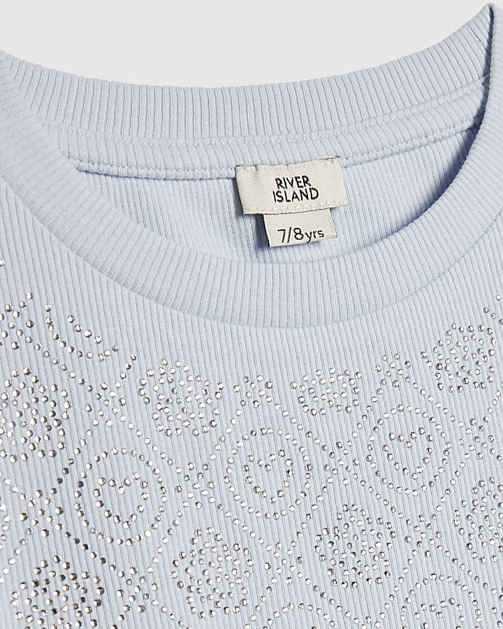 Girls Blue RI Diamante T-Shirt