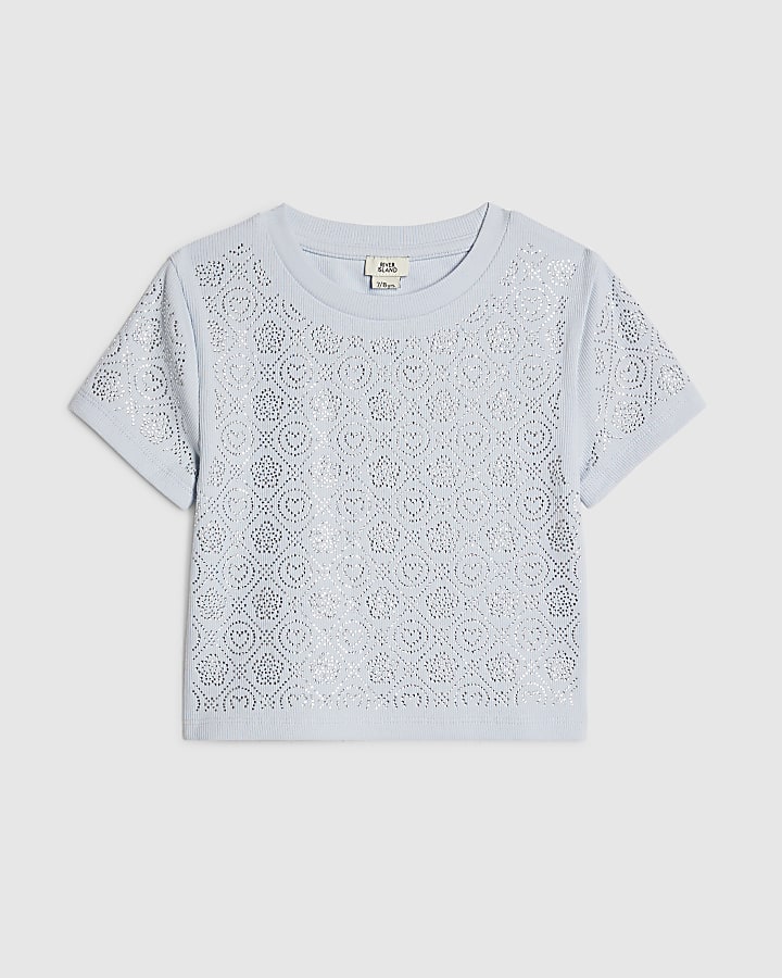 Girls Blue RI Diamante T-Shirt