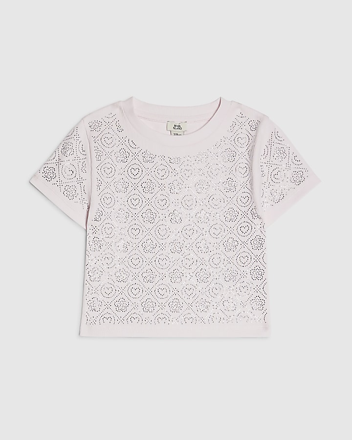 Girls Pink RI Diamante T-Shirt