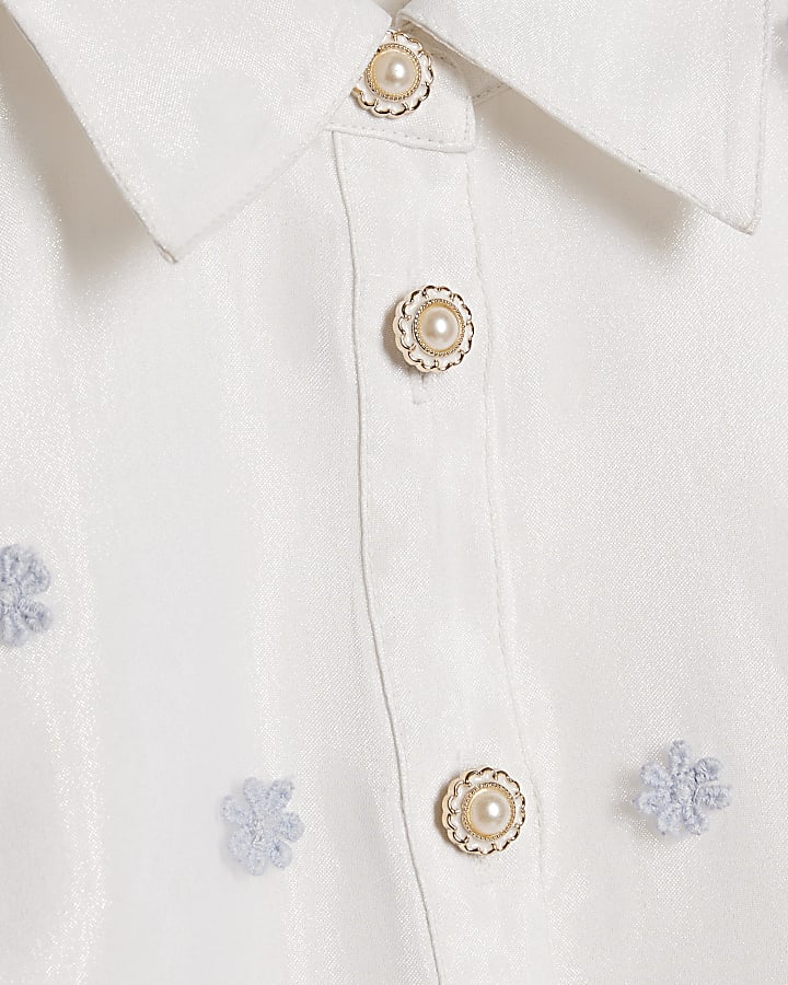 Girls White Floral Organza Prom Dress