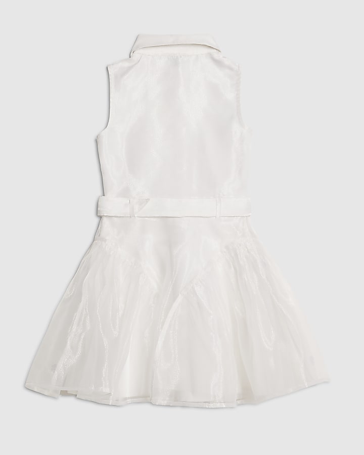 Girls White Floral Organza Prom Dress
