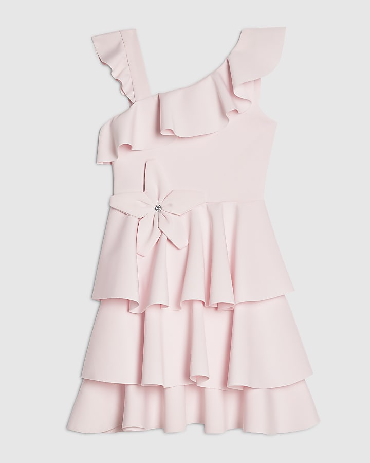 Girls Pink Asymmetric Dress