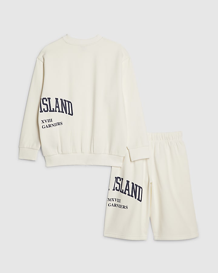 Boys Cream River Branded Sweatshirt Set
