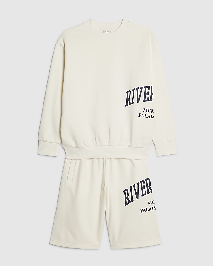 Boys Cream River Branded Sweatshirt Set