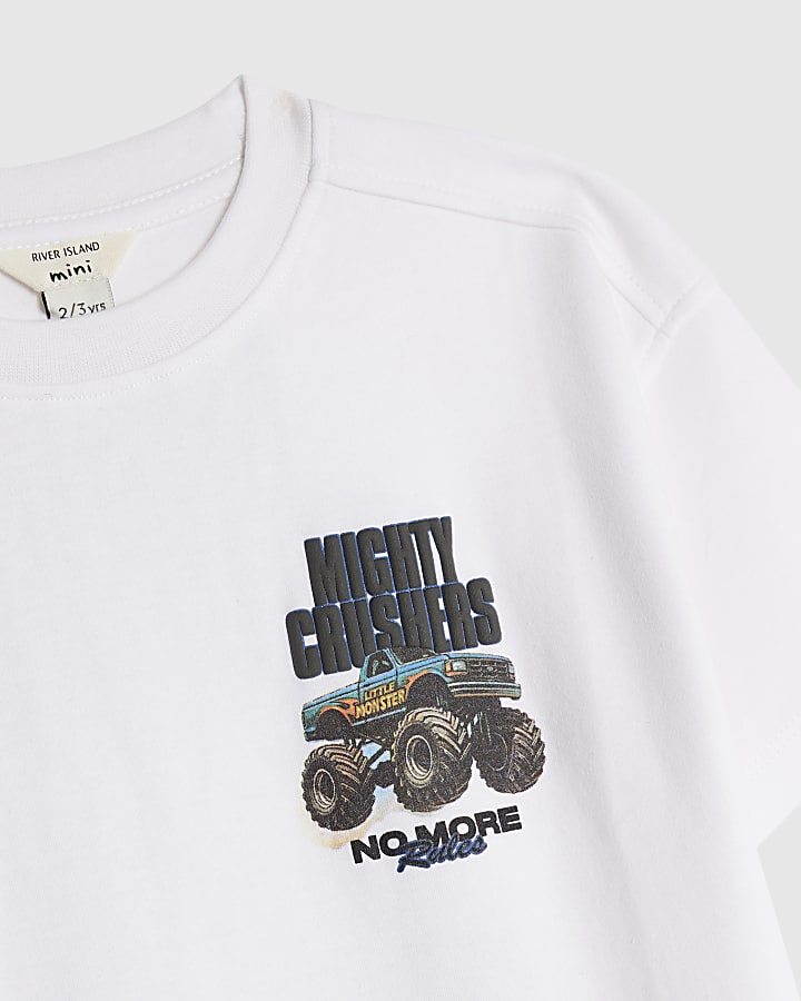 Mini Boys White Mighty Crushers Truck T-Shirt