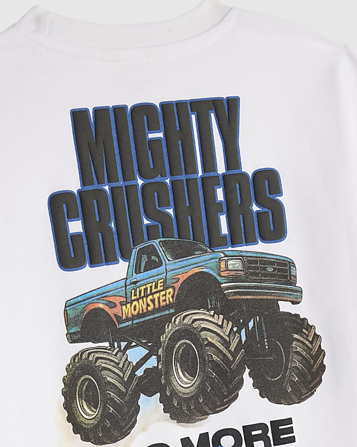 Mini Boys White Mighty Crushers Truck T-Shirt