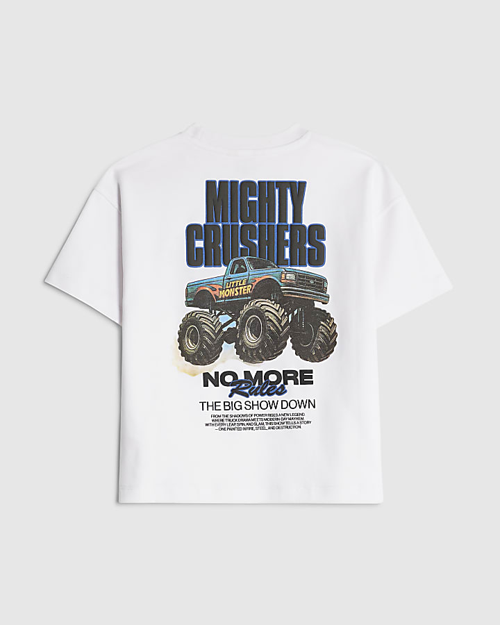 Mini Boys White Mighty Crushers Truck T-Shirt