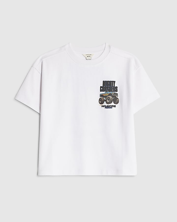 Mini Boys White Mighty Crushers Truck T-Shirt
