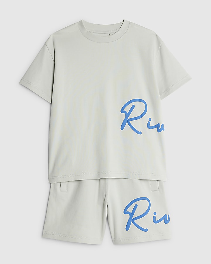 Boys Grey River T-Shirt And Shorts Set