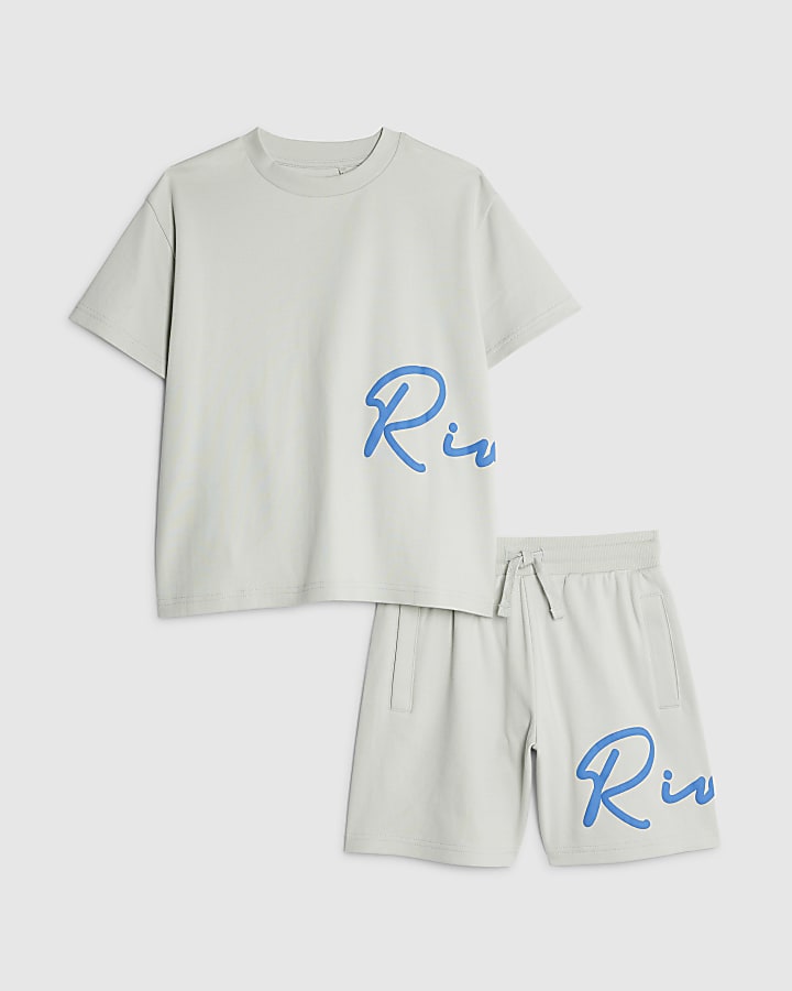 Boys Grey River T-Shirt And Shorts Set