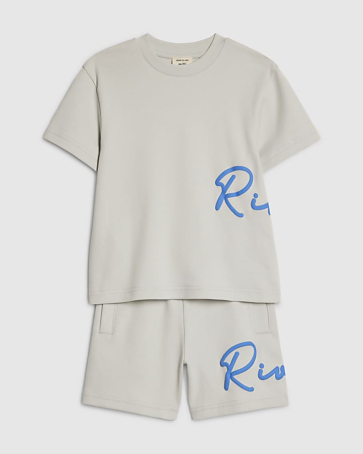 Mini Boys Grey River T-Shirt And Shorts Set