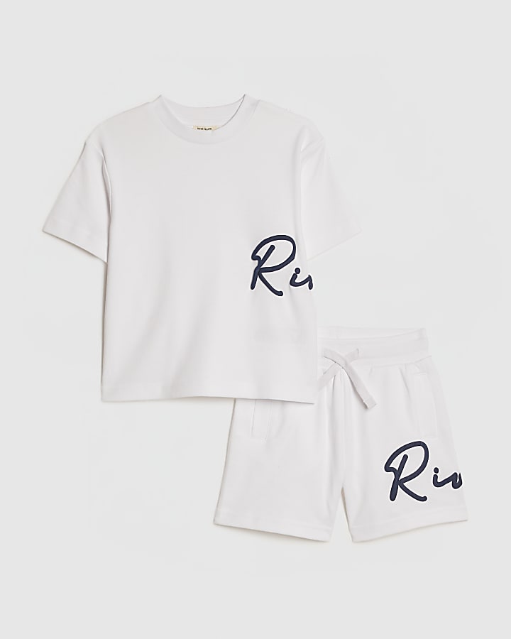 Mini Boys White Oversized River T-Shirt Set