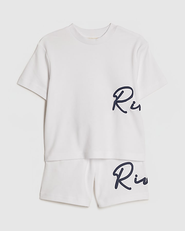 Mini Boys White Oversized River T-Shirt Set