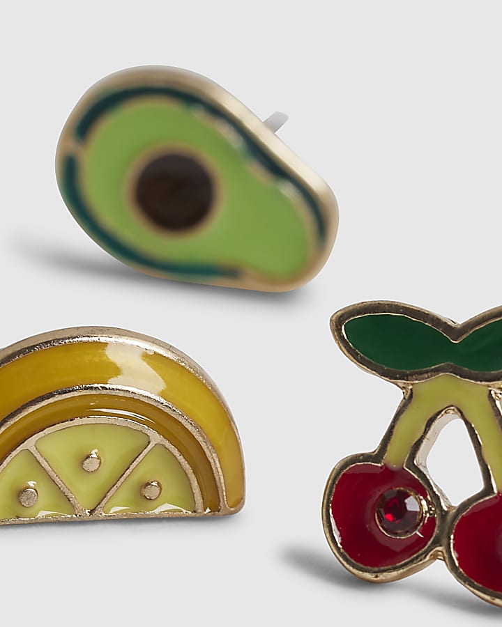 Girls Multi Colour Fruit Stud Earrings Set
