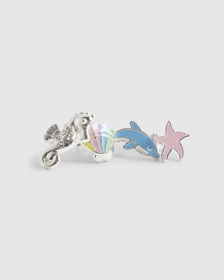 Girls Multi Colour Sealife Stud Earrings Set