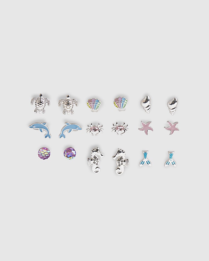 Girls Multi Colour Sealife Stud Earrings Set