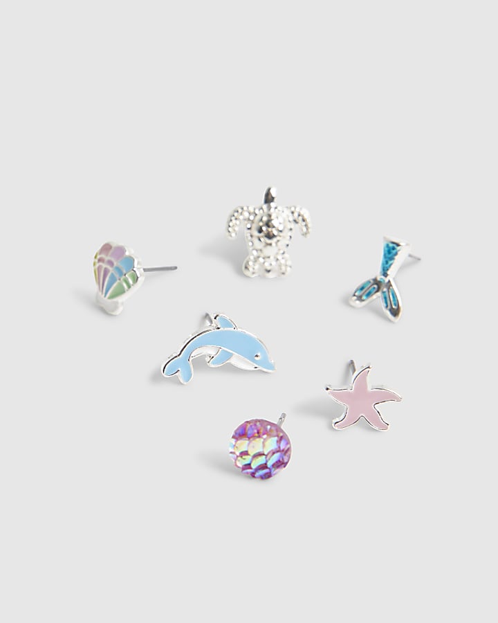 Girls Multi Colour Sealife Stud Earrings Set