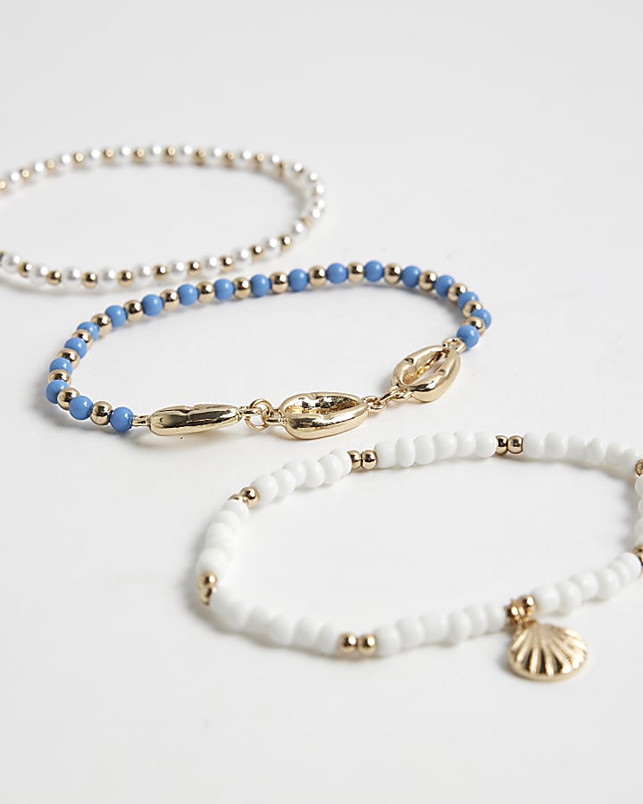 Girls Blue Shell Pack Of 3 Anklet Bracelet