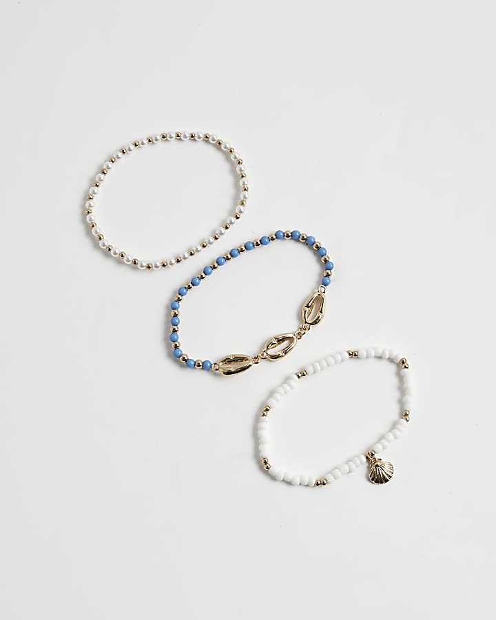 Girls Blue Shell Pack Of 3 Anklet Bracelet