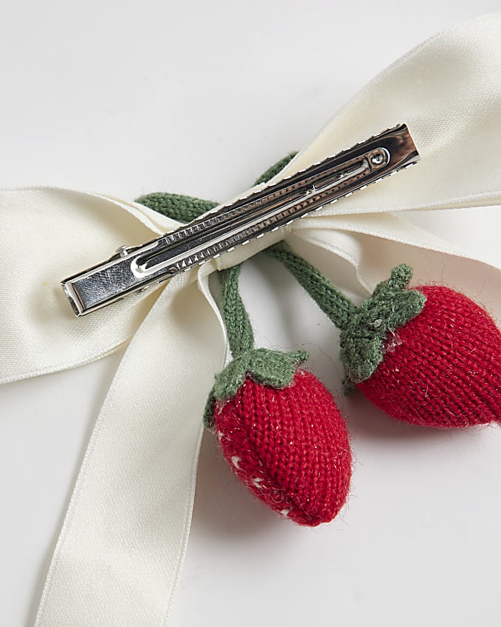 Girls White Strawberry Crochet Bow
