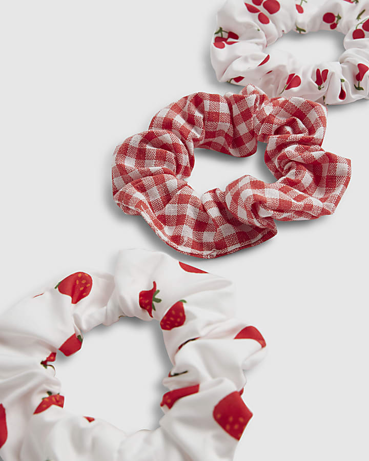 Girls Red Print Pack of 3 Scruchies