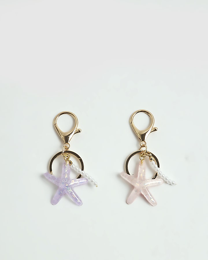 Girls Purple Starfish Keyrings Set