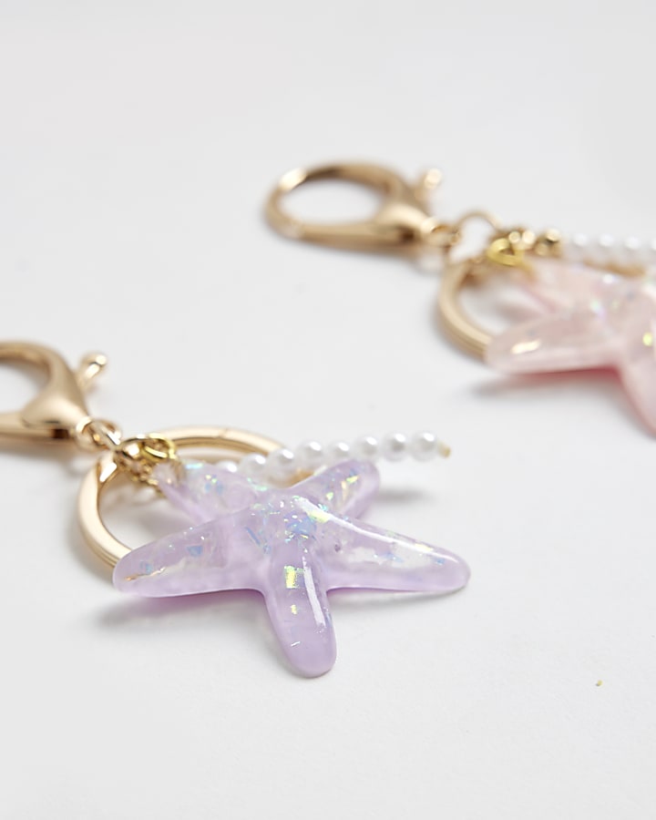 Girls Purple Starfish Keyrings Set