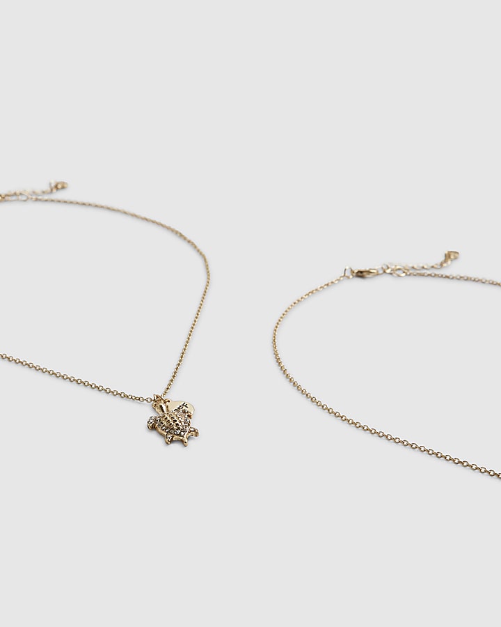 Girls Gold Turtle Necklace Pack Of 2