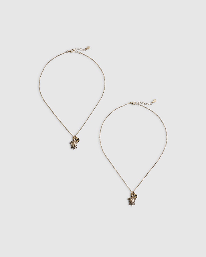 Girls Gold Turtle Necklace Pack Of 2