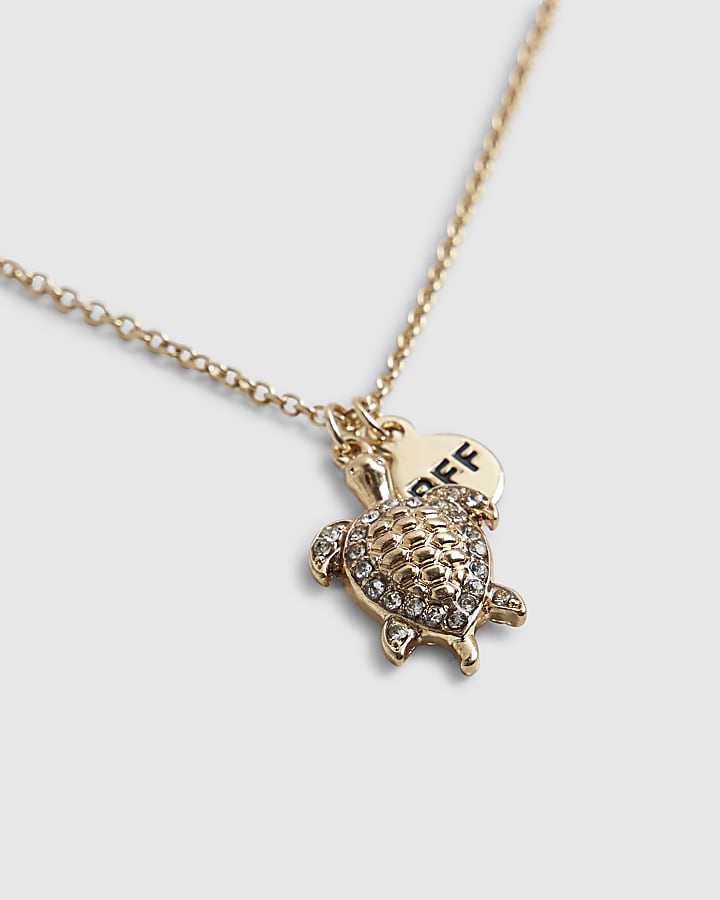 Girls Gold Turtle Necklace Pack Of 2