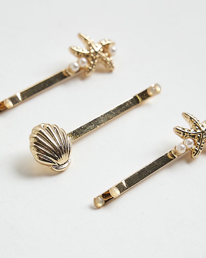 Girls Gold Starflish Hair Clip Pack
