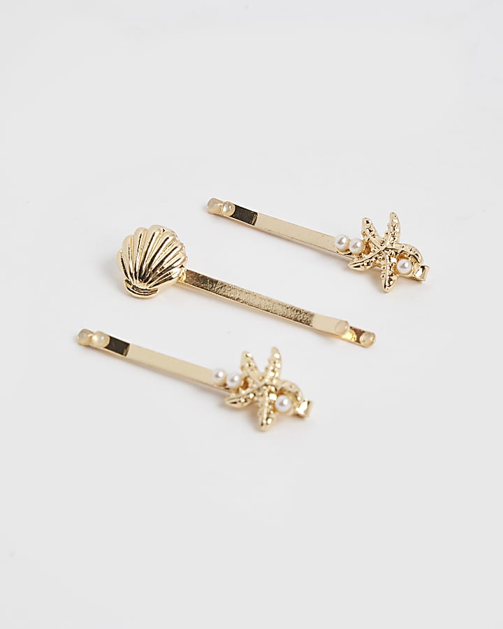 Girls Gold Starflish Hair Clip Pack