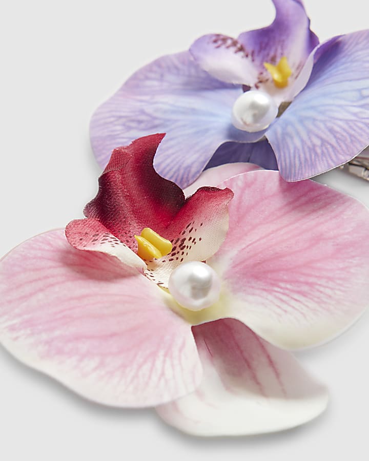 Girls Pink Orchid Flower Pack Of 2 Hair Clips