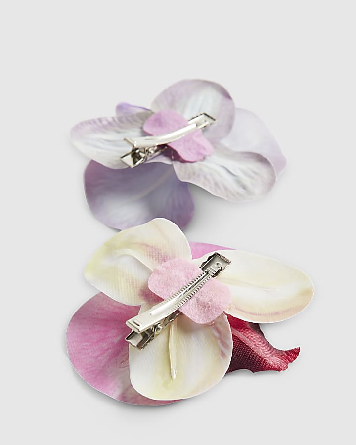 Girls Pink Orchid Flower Pack Of 2 Hair Clips