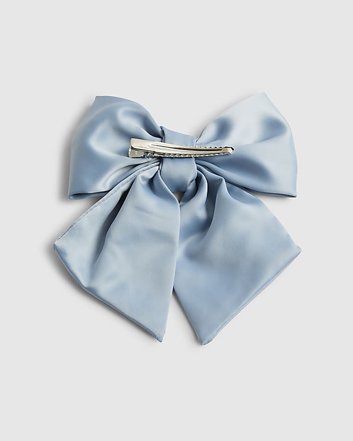 Girls Blue Satin Bow Hair Clip