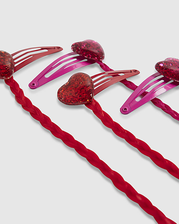 Girls Red Faux Hair Heart Hairband Pack of 3