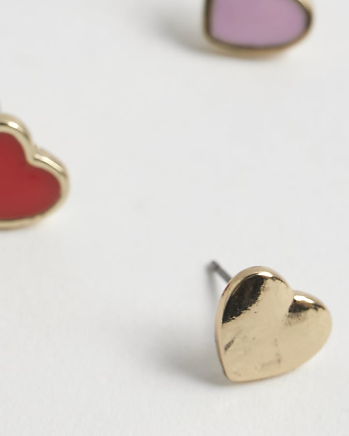 Girls Red Heart Studs 3 Pack